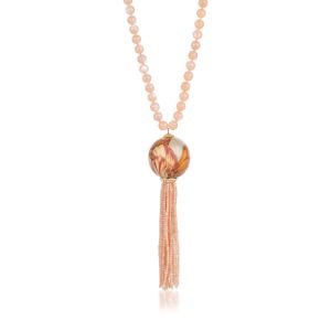 Leaf Marquetry Motif Necklace with Moonstone and Aventurine