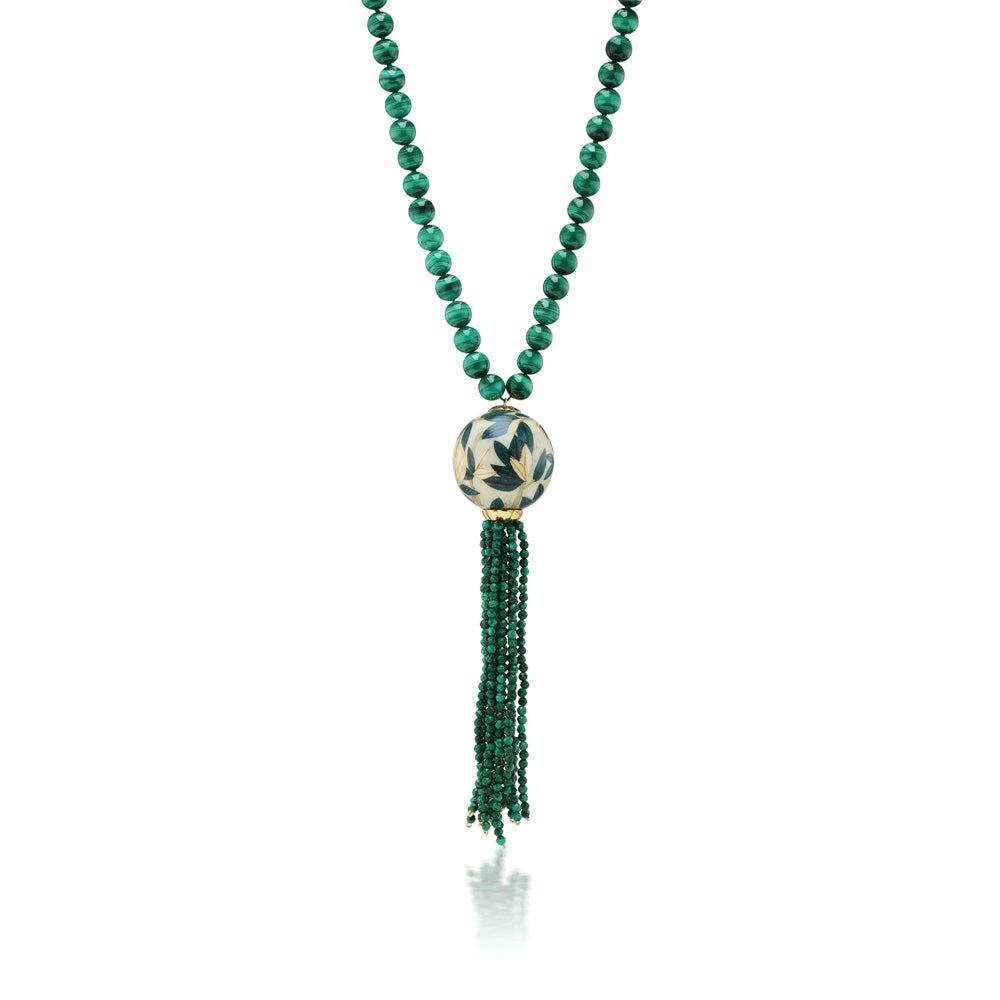 Midday Malachite Moye Mala Tassel Necklace