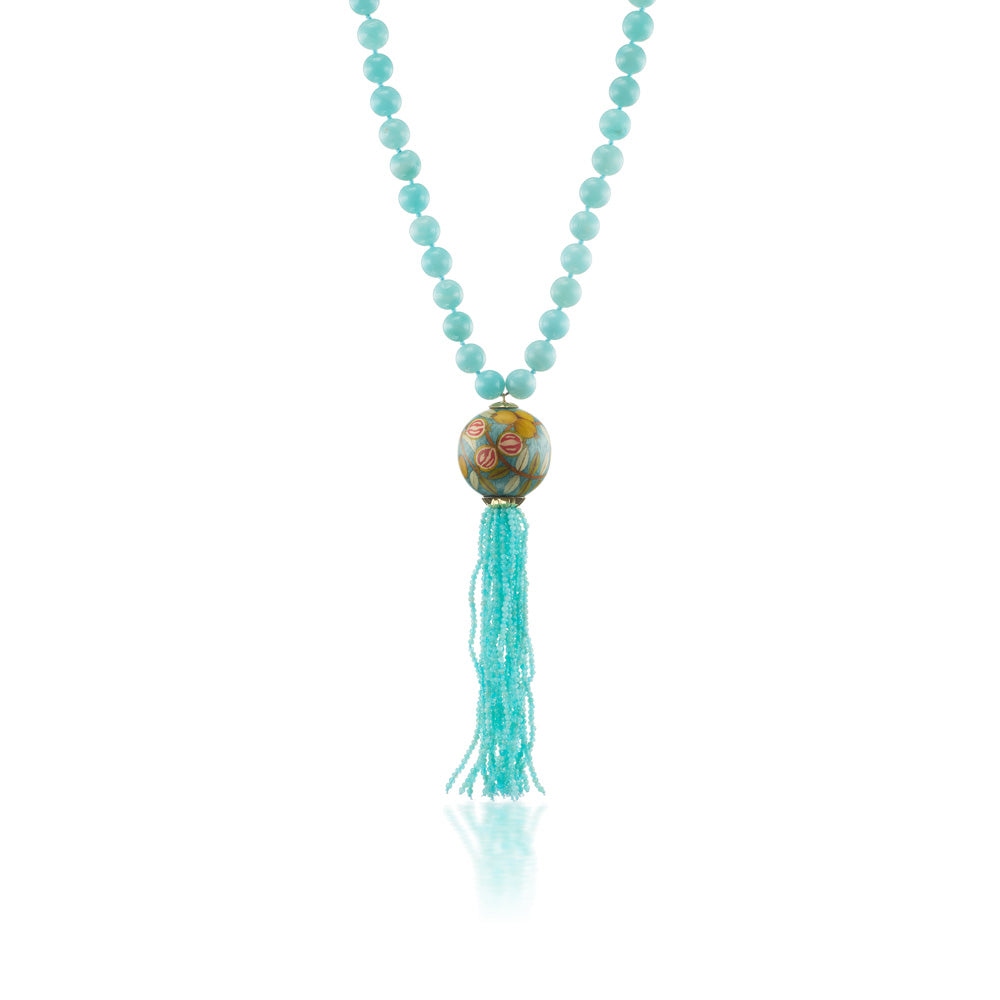 Amazonite Mala Tassel Necklace