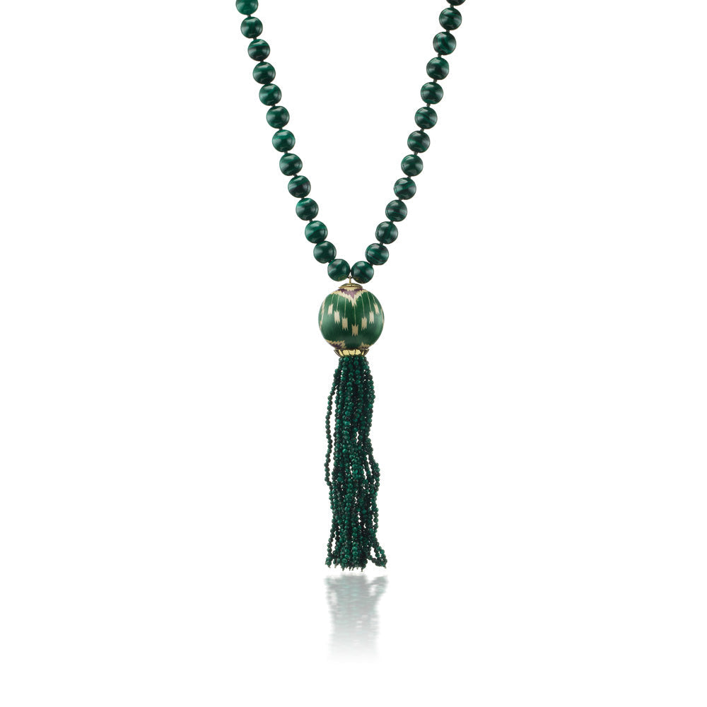 Malachite Mala Tassel Necklace