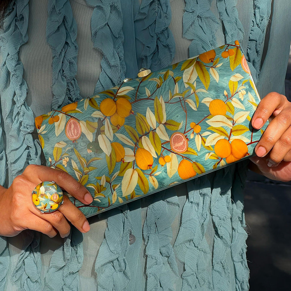 Tropical Citrus Marquetry Clutch