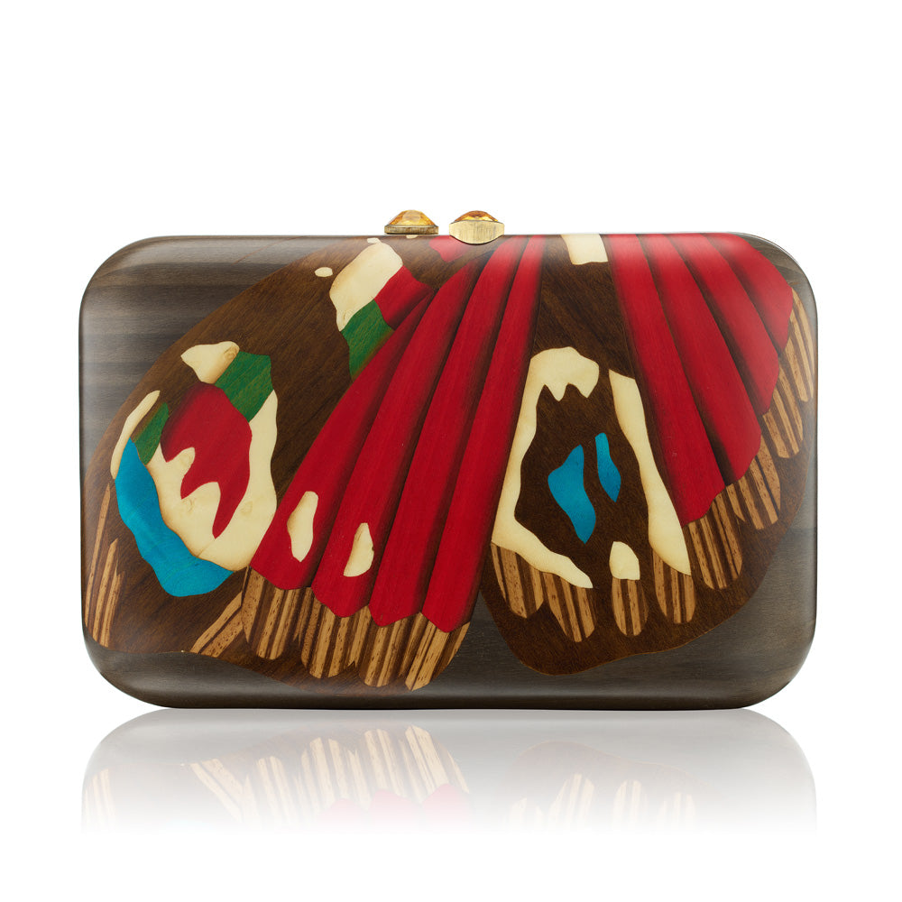 Red and Brown Marquetry Butterfly Handbag