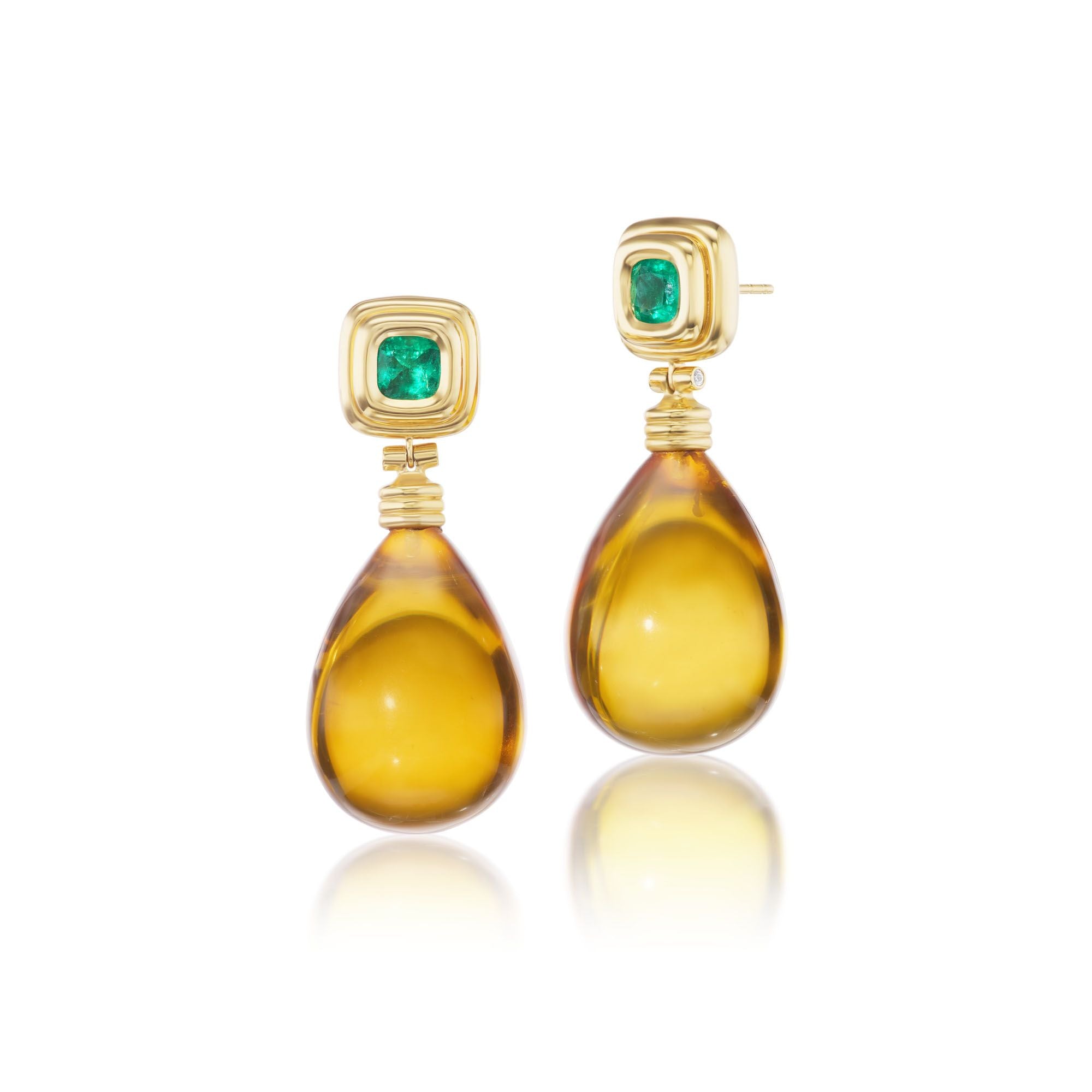 Ripple Emerald Amber & Diamond Earrings