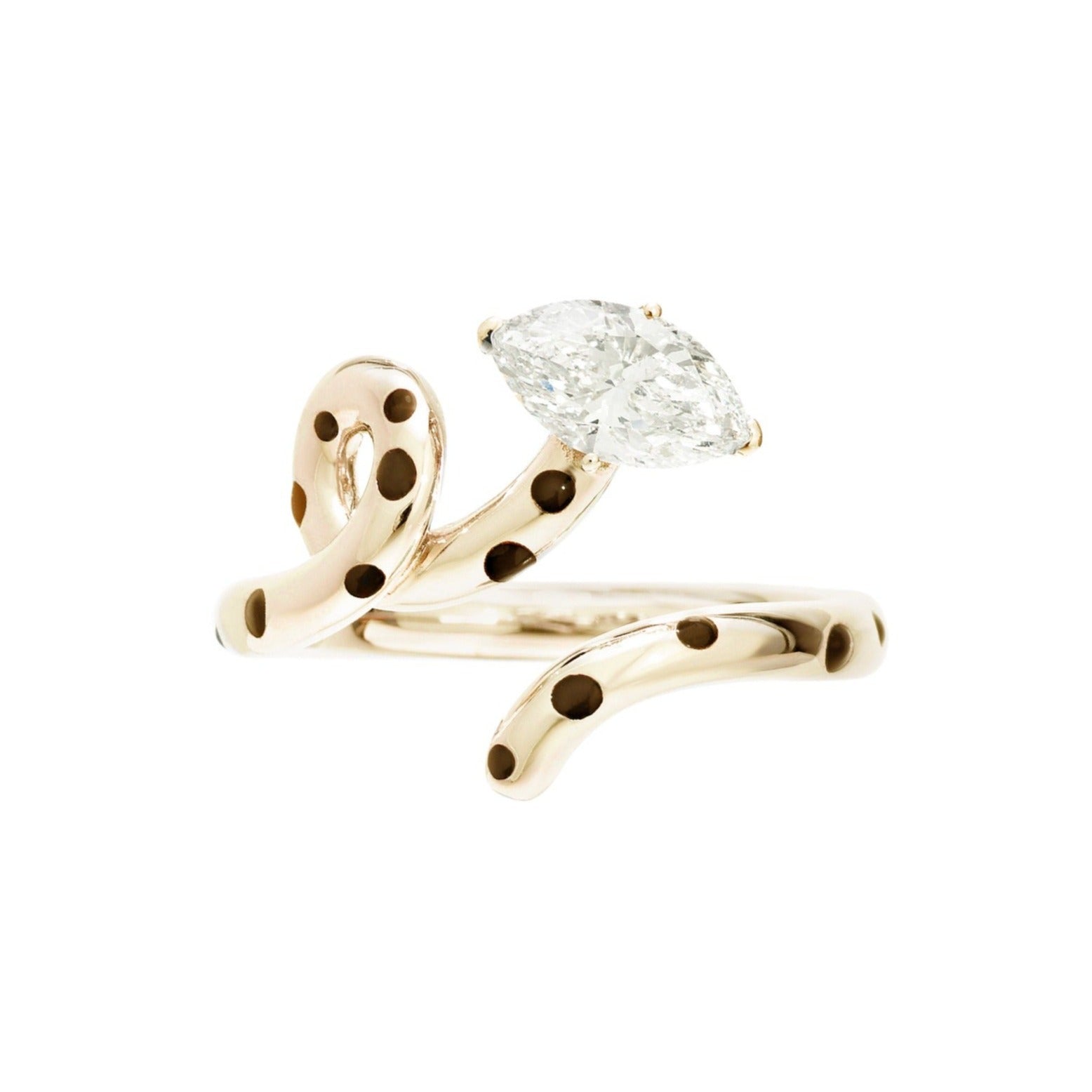 White Diamond Baby Vine Polka Dot Ring in Yellow Gold