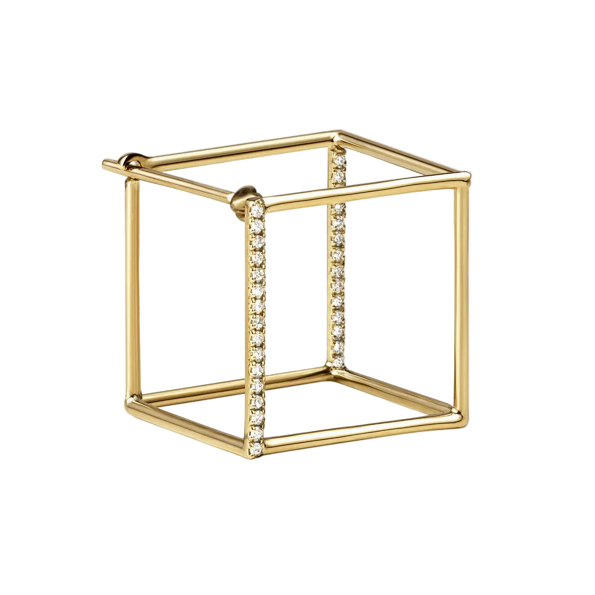 3D Two-Sided Pavè Diamond Square Earring 01 in Yellow Gold