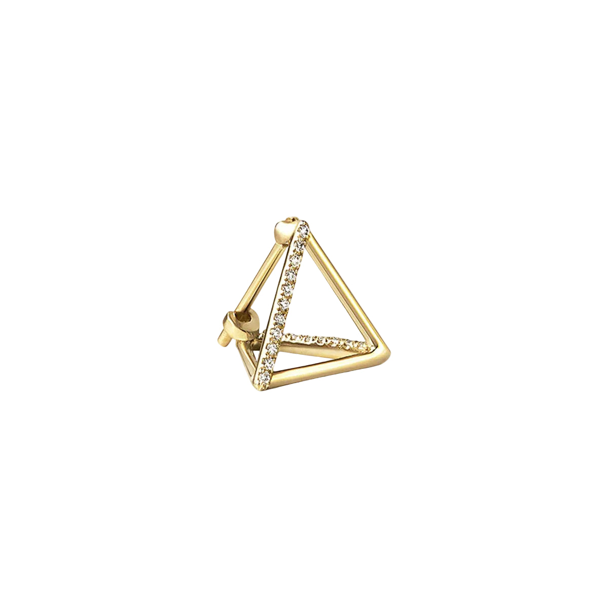 3D Two-Sided Pavè Diamond Triangle Earring 02 in Yellow Gold