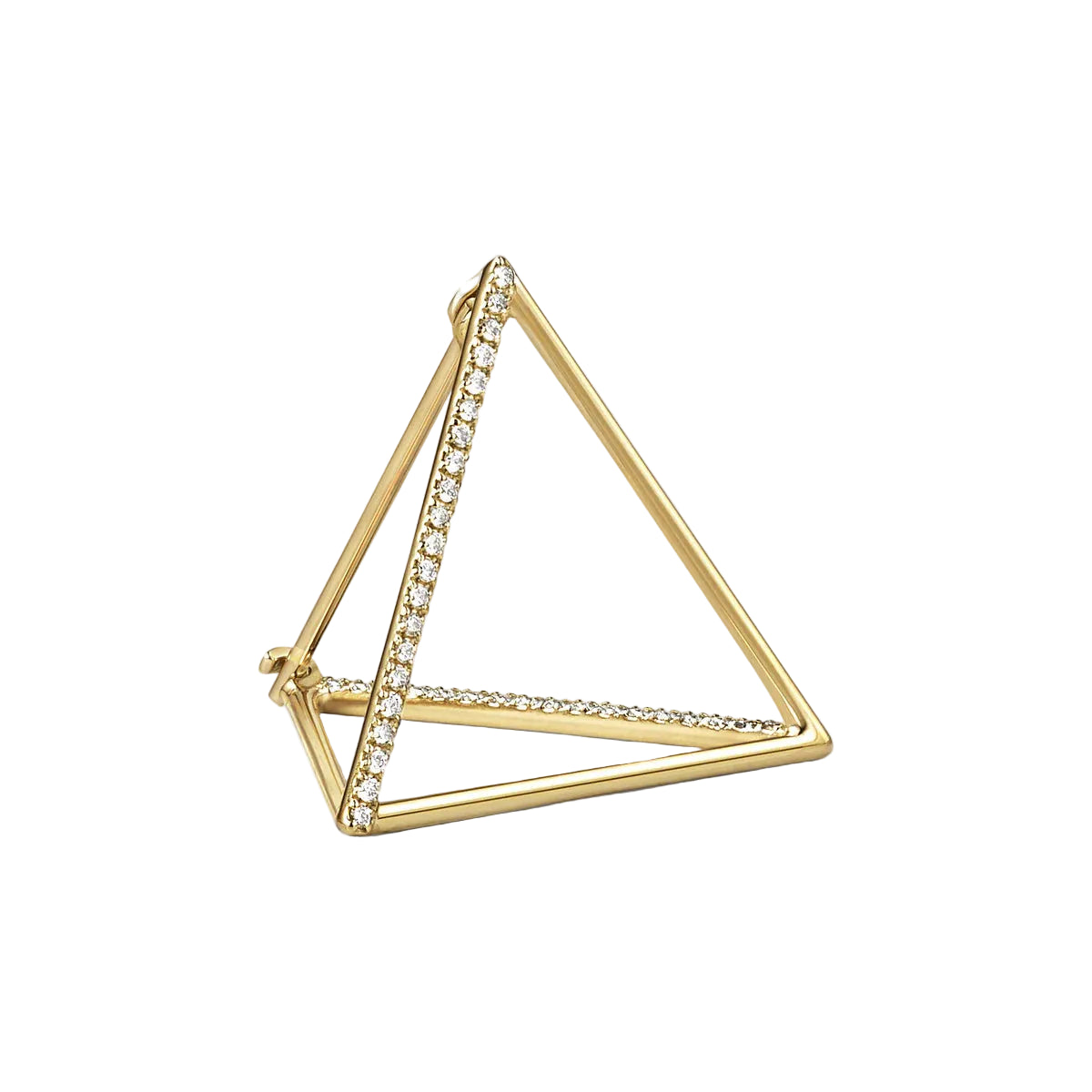 3D Two-Sided Pavè Diamond Triangle Earring 02 in Yellow Gold