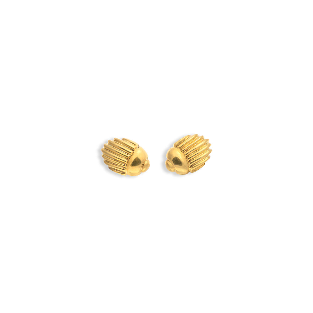 A stunning pair of Scarabeus Stud Earrings by Christina Alexiou on a white background.