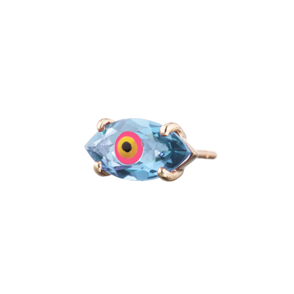 Blue Topaz Big Eye Stud in Yellow Gold