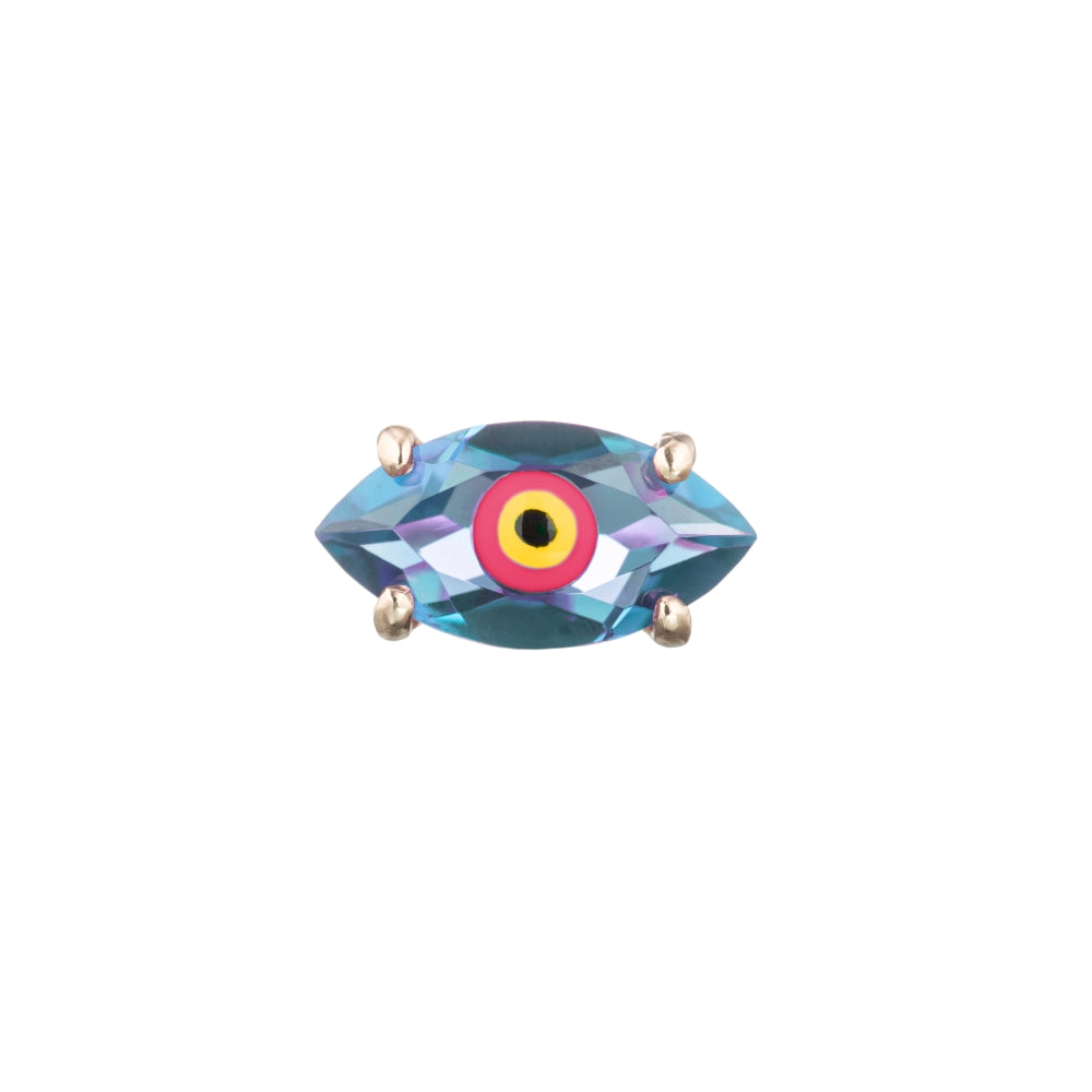 Blue Topaz Big Eye Stud in Yellow Gold