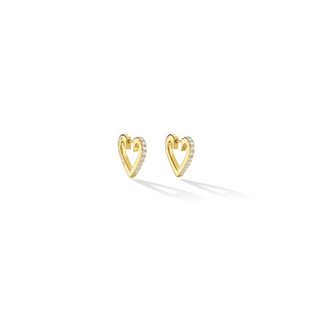 A pair of Cadar Endless Heart Hoop Earrings adorned with diamonds.
