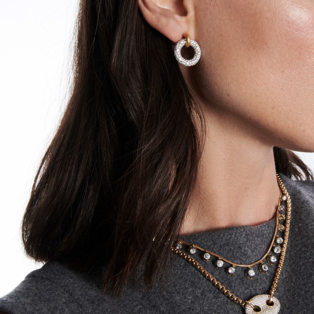 White Diamond Arco Reversible Earrings in Yellow Gold
