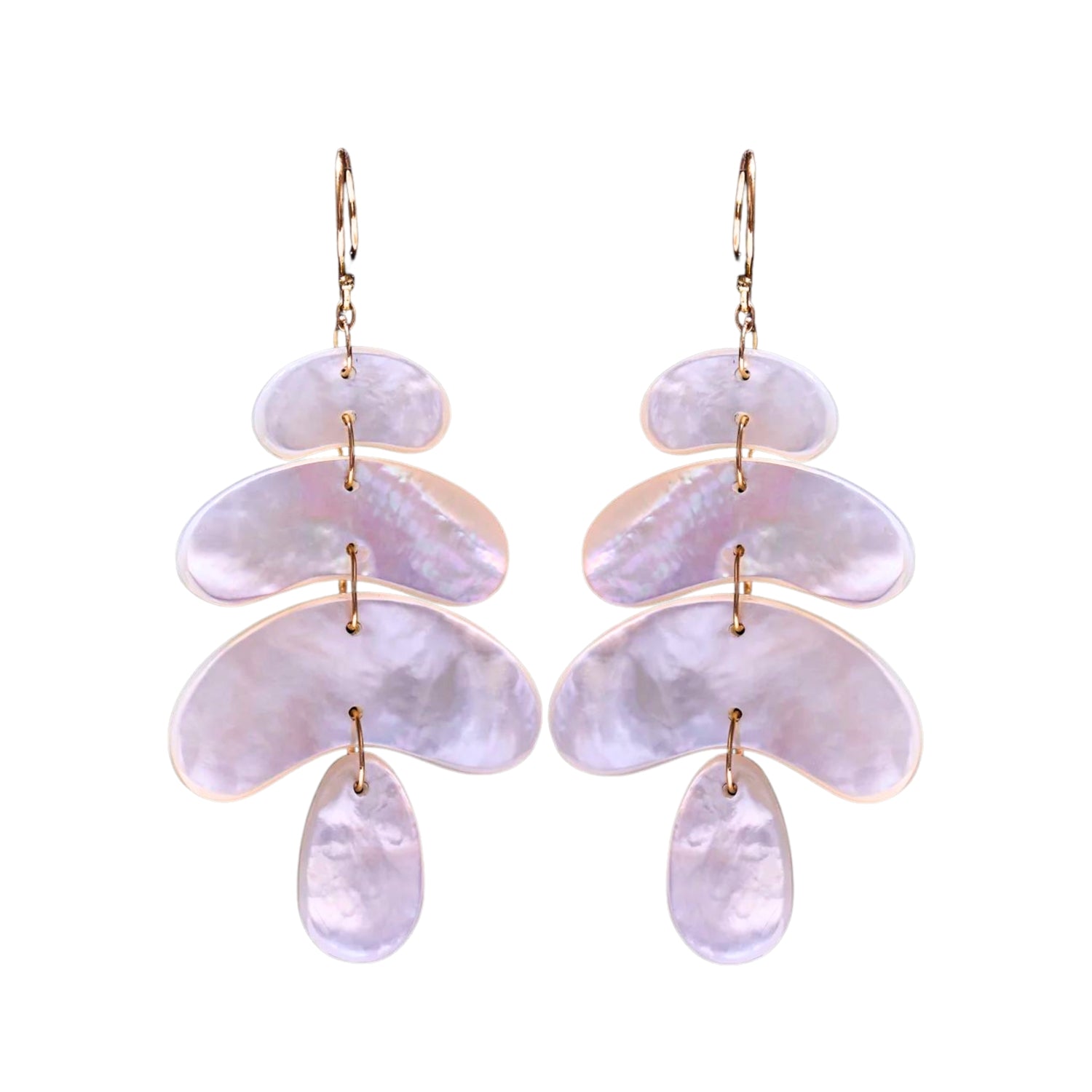 Mother of Pearl Small Flat Totem Earring in Yellow Gold