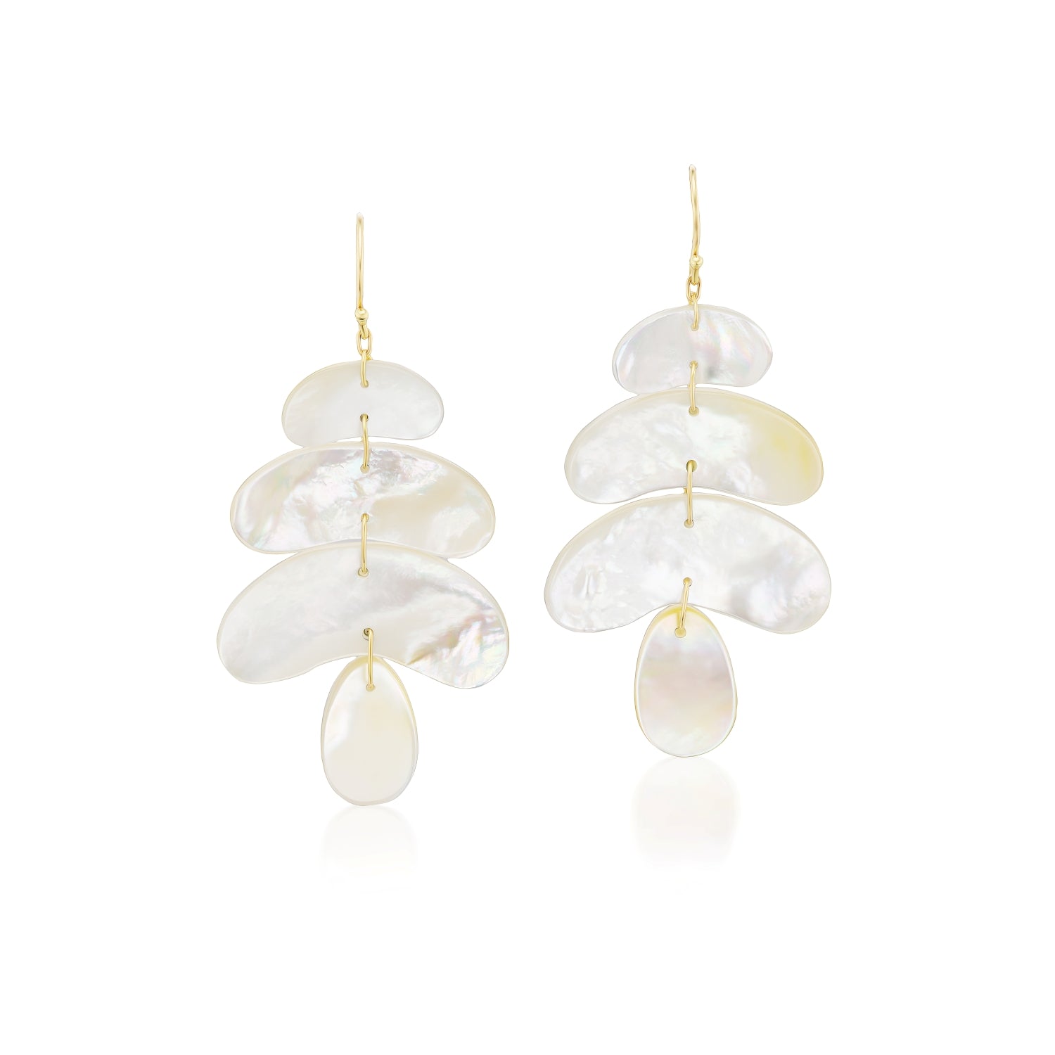 Mother of Pearl Small Flat Totem Earring in Yellow Gold