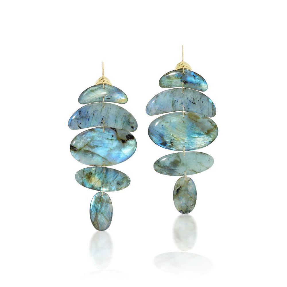 Ten Thousand Things Large Labradorite Totem Earrings in 18k yellow gold.