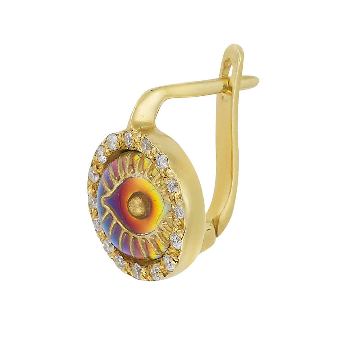 Iridescent Glass Eye Earrings in Yellow Gold