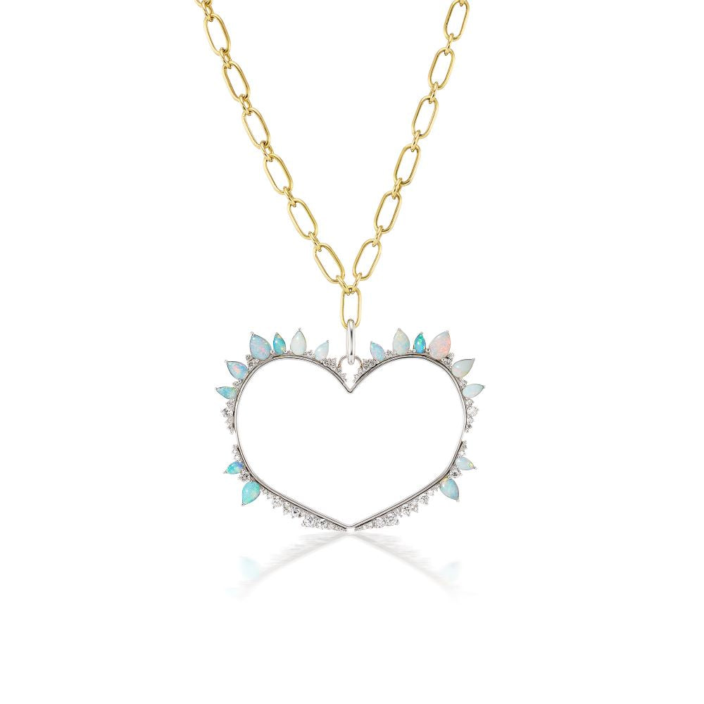 Opal and Diamond Heart Charm