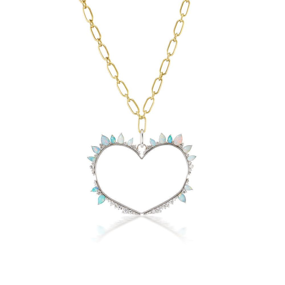 Opal and Diamond Heart Charm