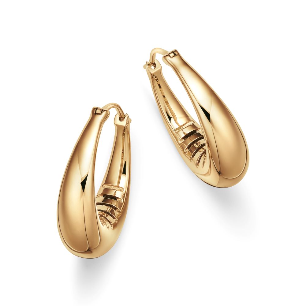 A fair-minded pair of FUTURA Essentials Reflective Hoops yellow gold hoop earrings.