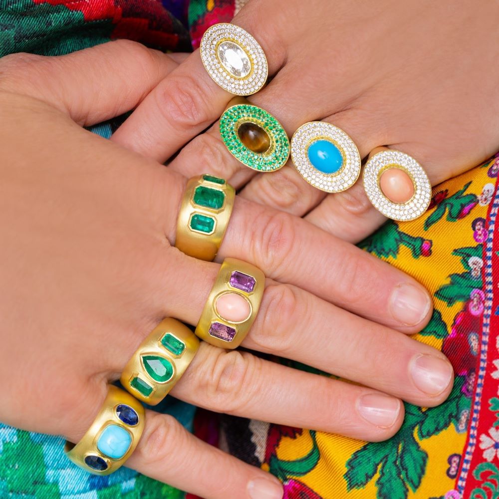 Three Stone Ring Turquoise and Blue Sapphire