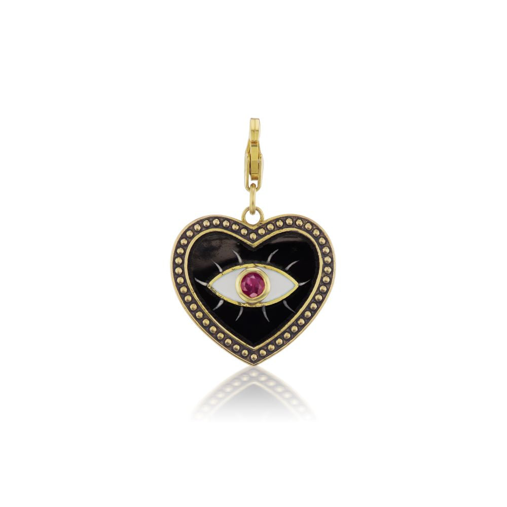 Black Ruby Evil Eye Heart Charm