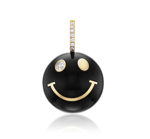 Large Black Onyx and White Diamond Smiley Face Charm