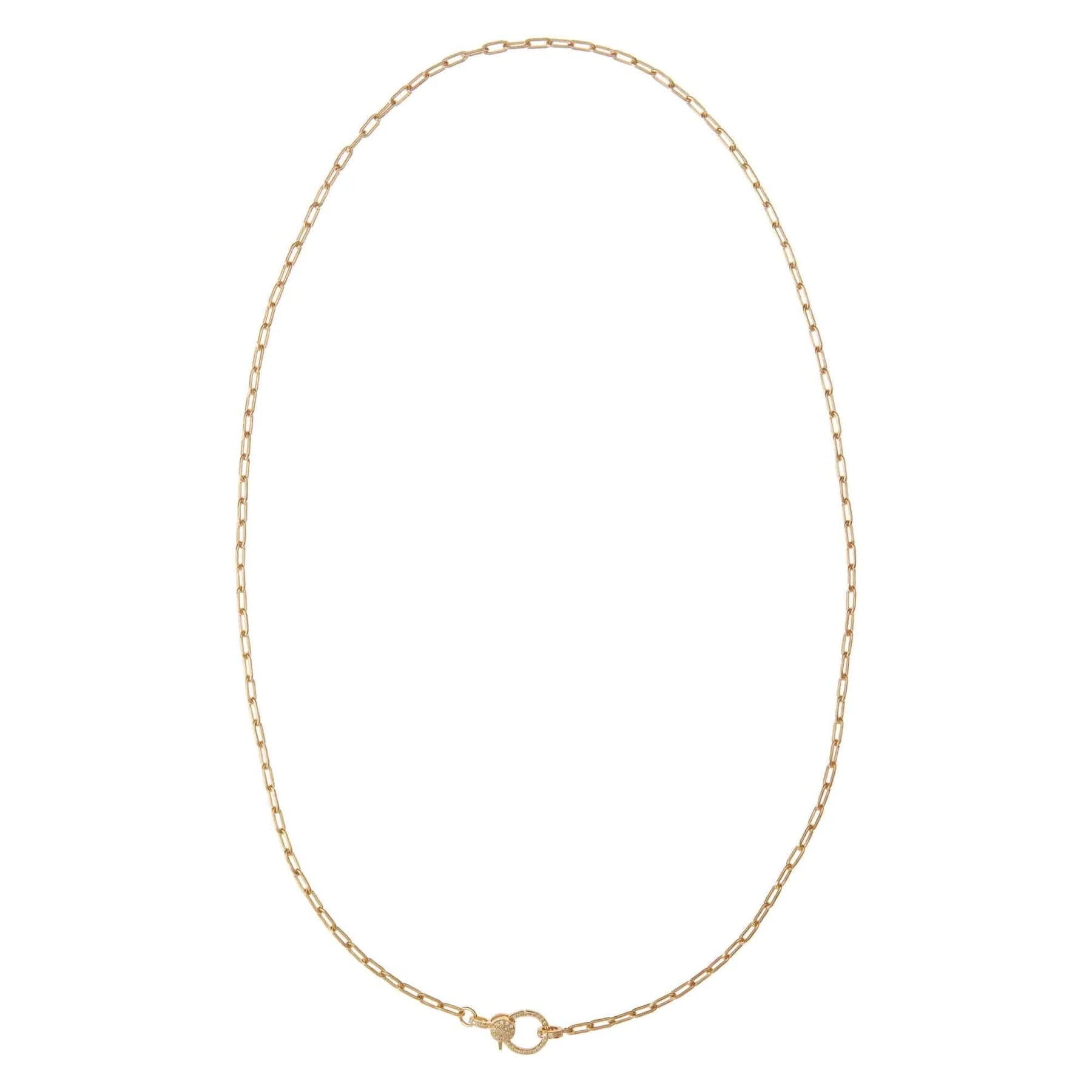 Yellow Gold Elongated Link Chain with Small Pave Diamond Lock
