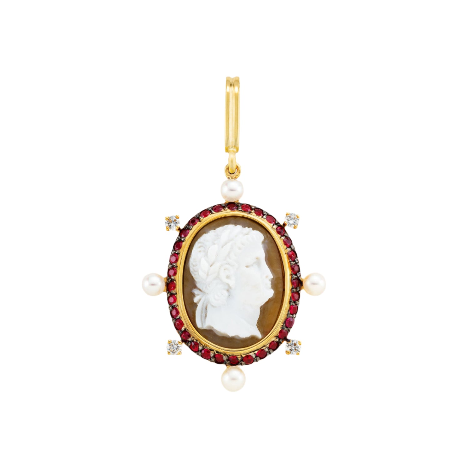 Shell Cameo, Diamond, Pearl, & Ruby Precious Cameo Charm