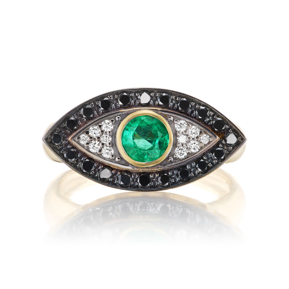 Emerald and Diamond Evil Eye Ring