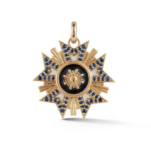 Florence Medallion with Blue Sapphires, White and Black Enamel