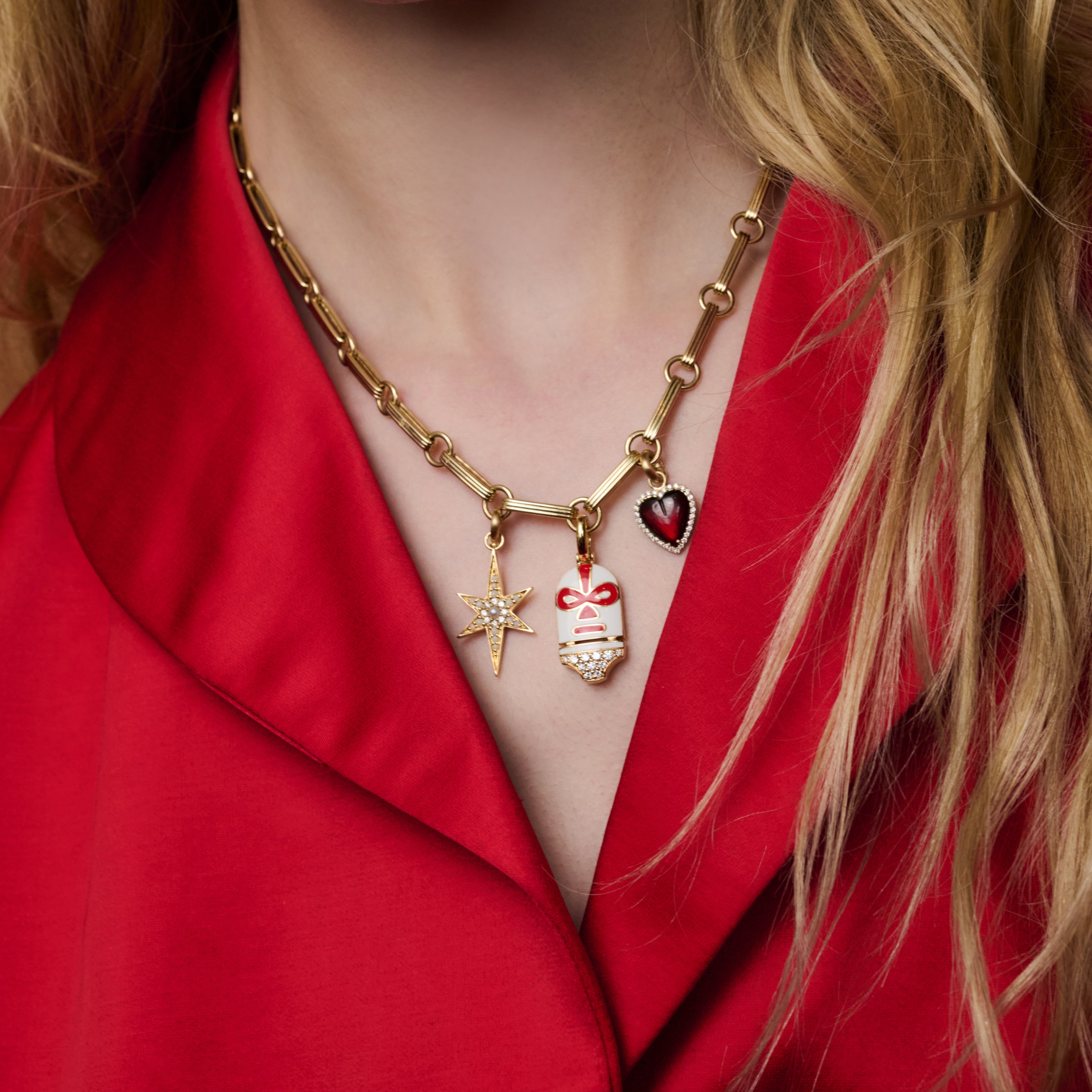 Gold Diamond & Garnet Alana Heart Charm