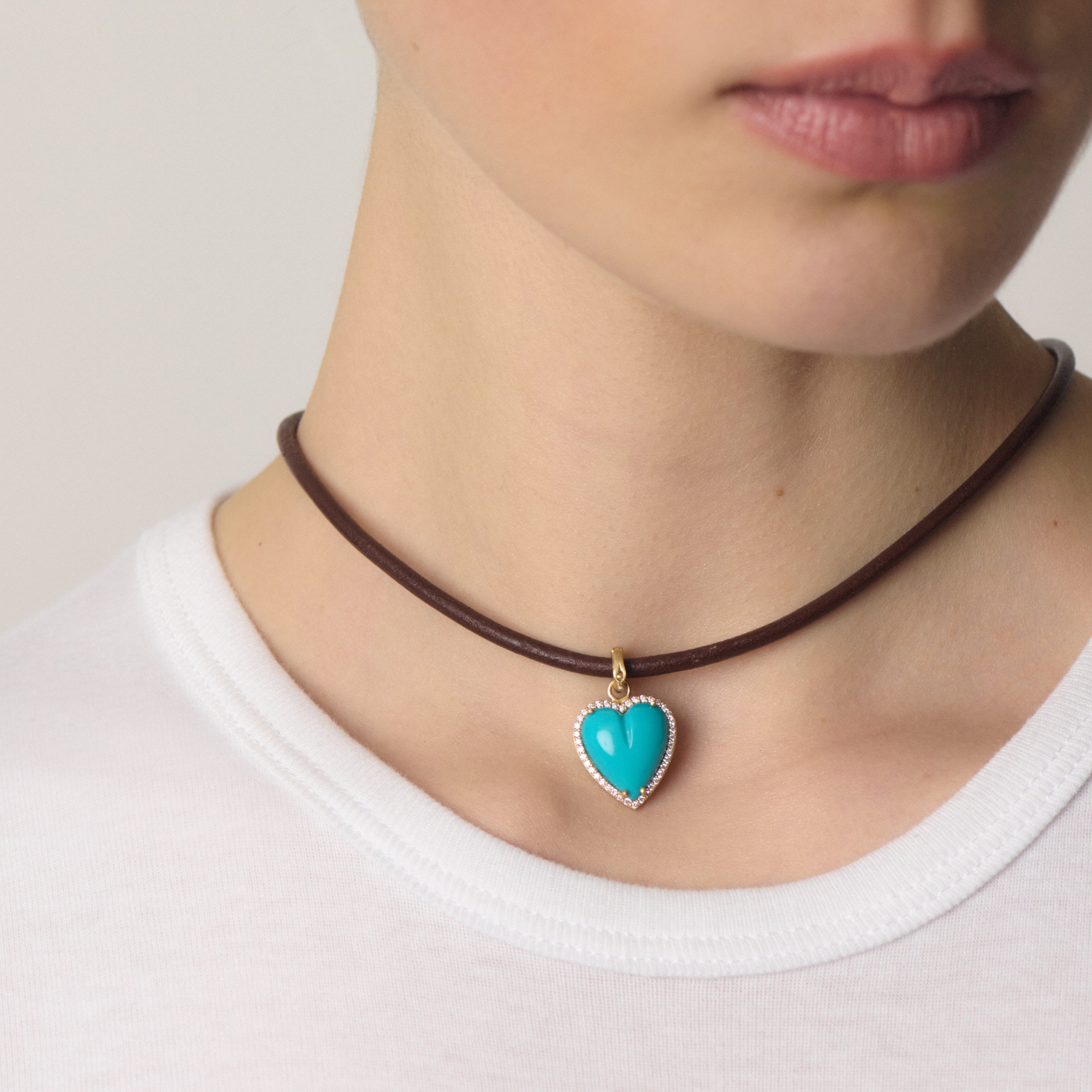 Alana Large Heart Charm with Turquoise and diamond