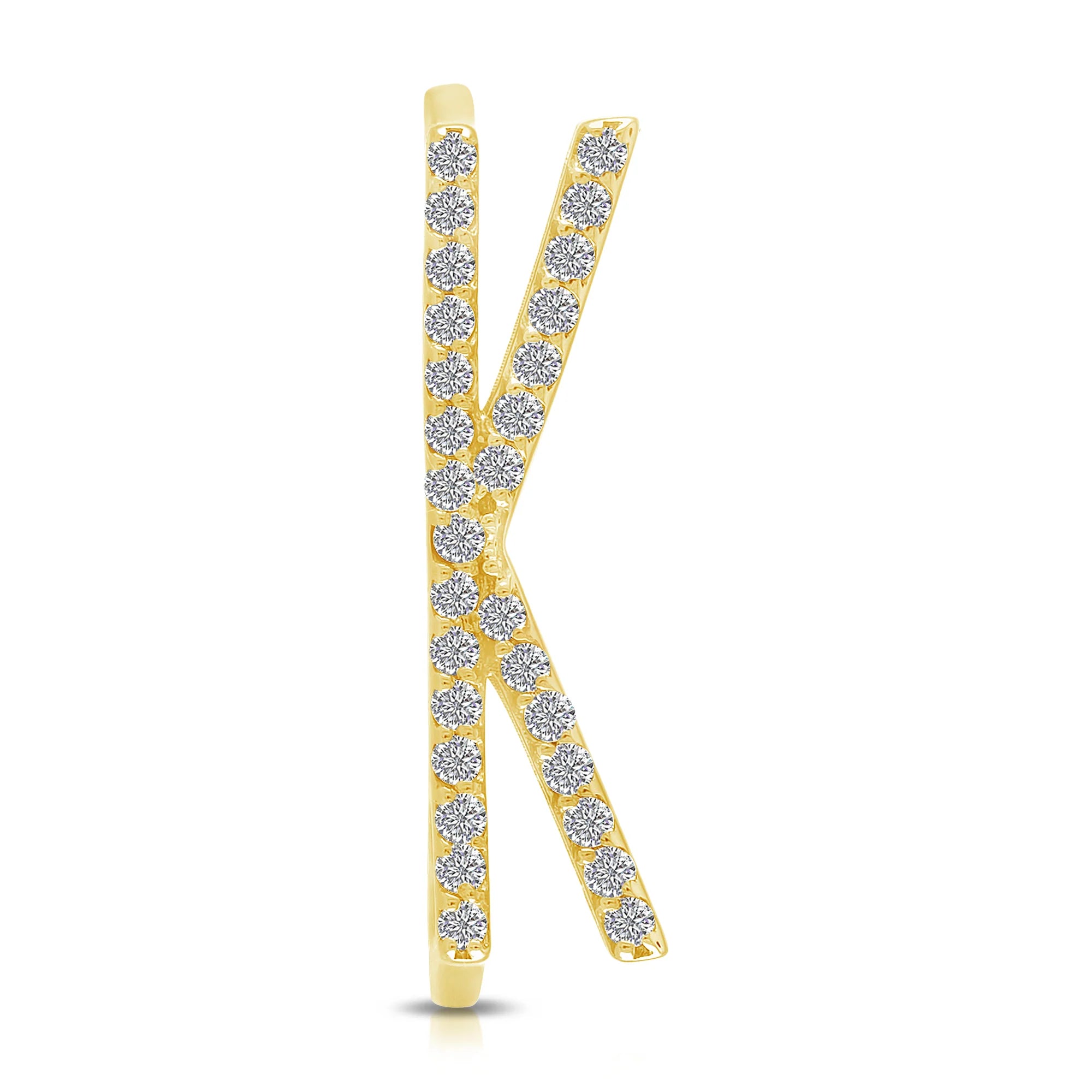 Pavè White Diamond Letter Ring in Yellow Gold