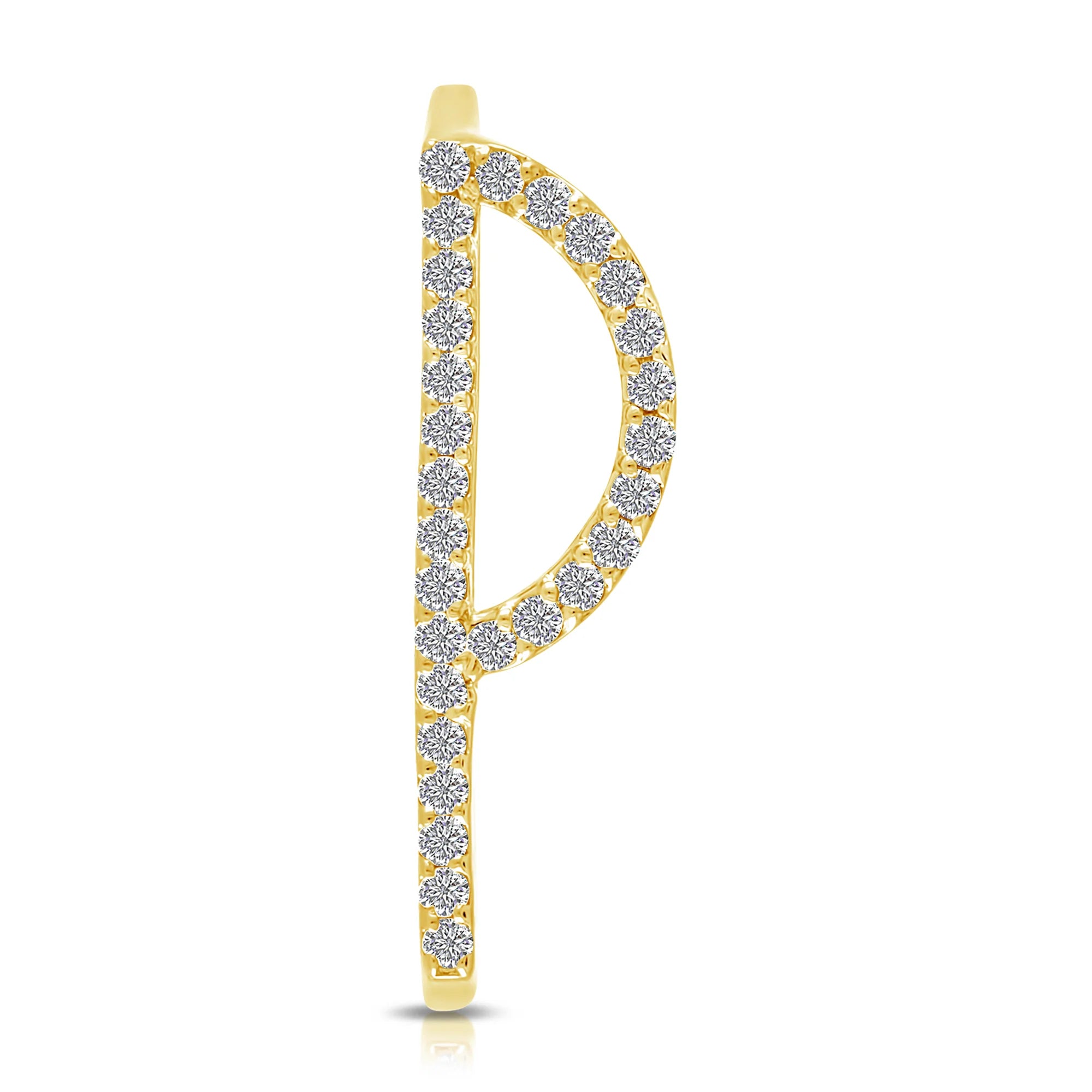 Pavè White Diamond Initial Ring in Yellow Gold