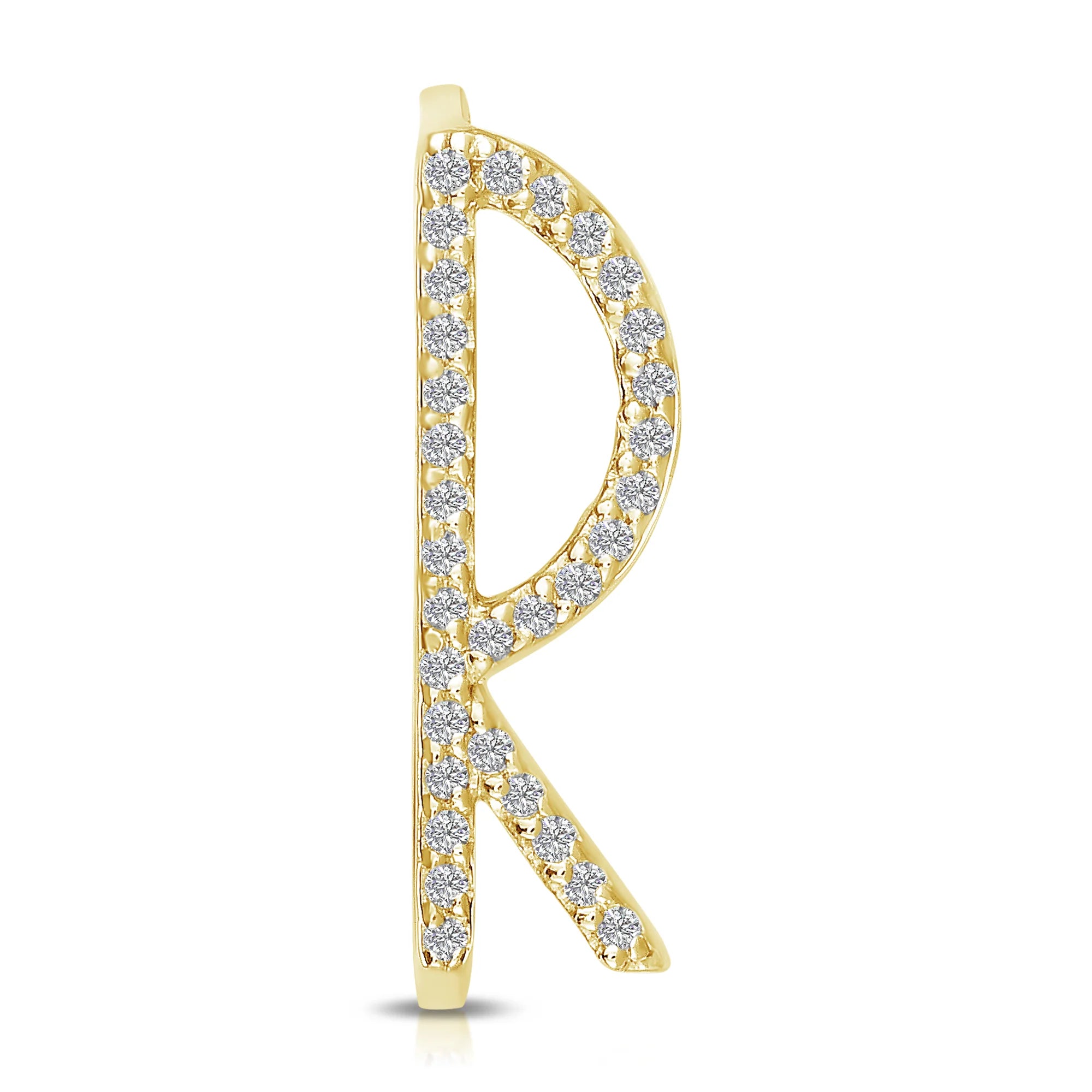 Pavè White Diamond Letter Ring in Yellow Gold