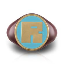 Enamel Square Letter Signet Ring in Yellow Gold