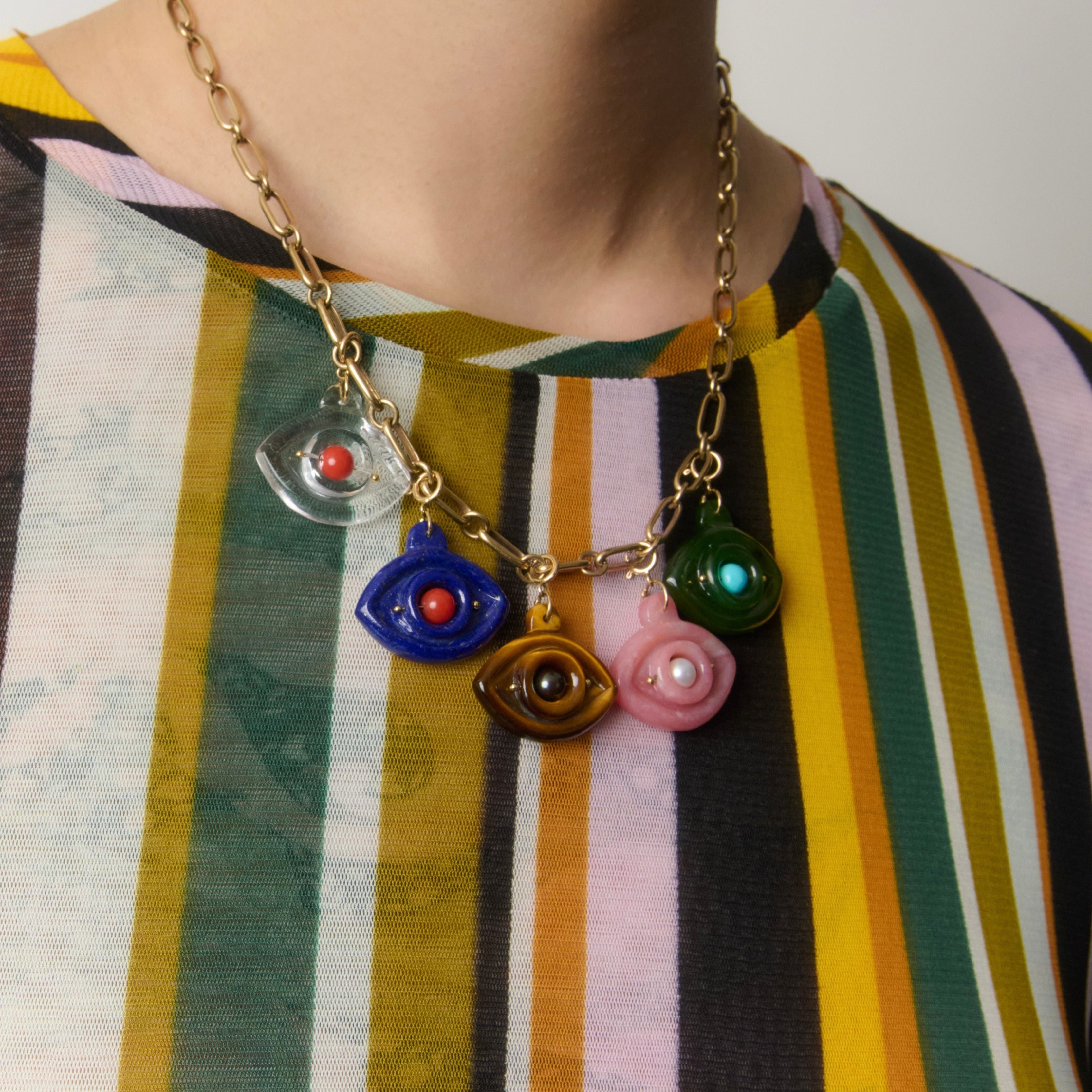 Tiger's Eye and Black Pearl Eye Charm