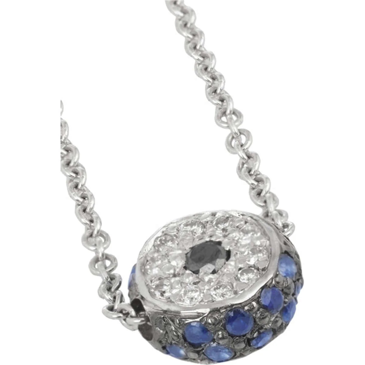 White Diamond and Blue Sapphire Leda Necklace in White Gold