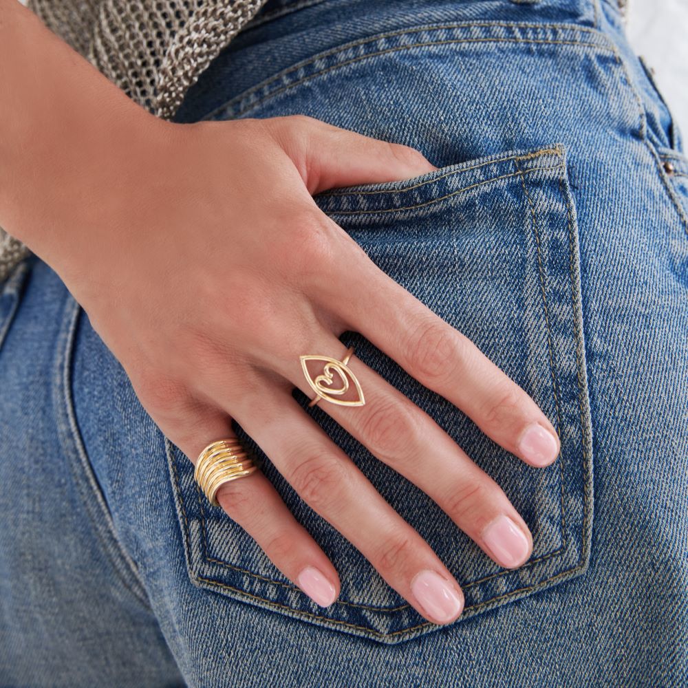 Vertical Eye Open Heart Ring