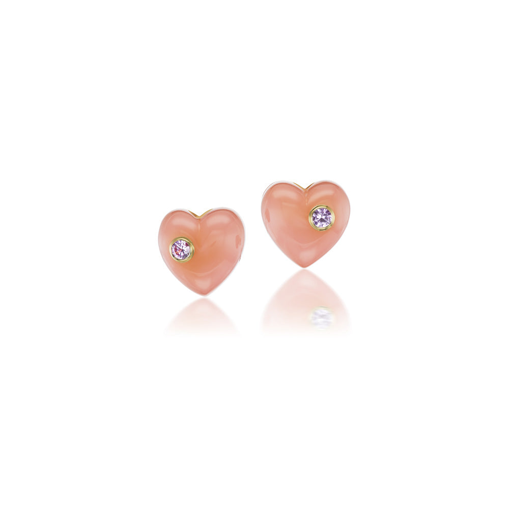 A pair of Bakelite heart stud earrings with diamonds from the Mark Davis brand.