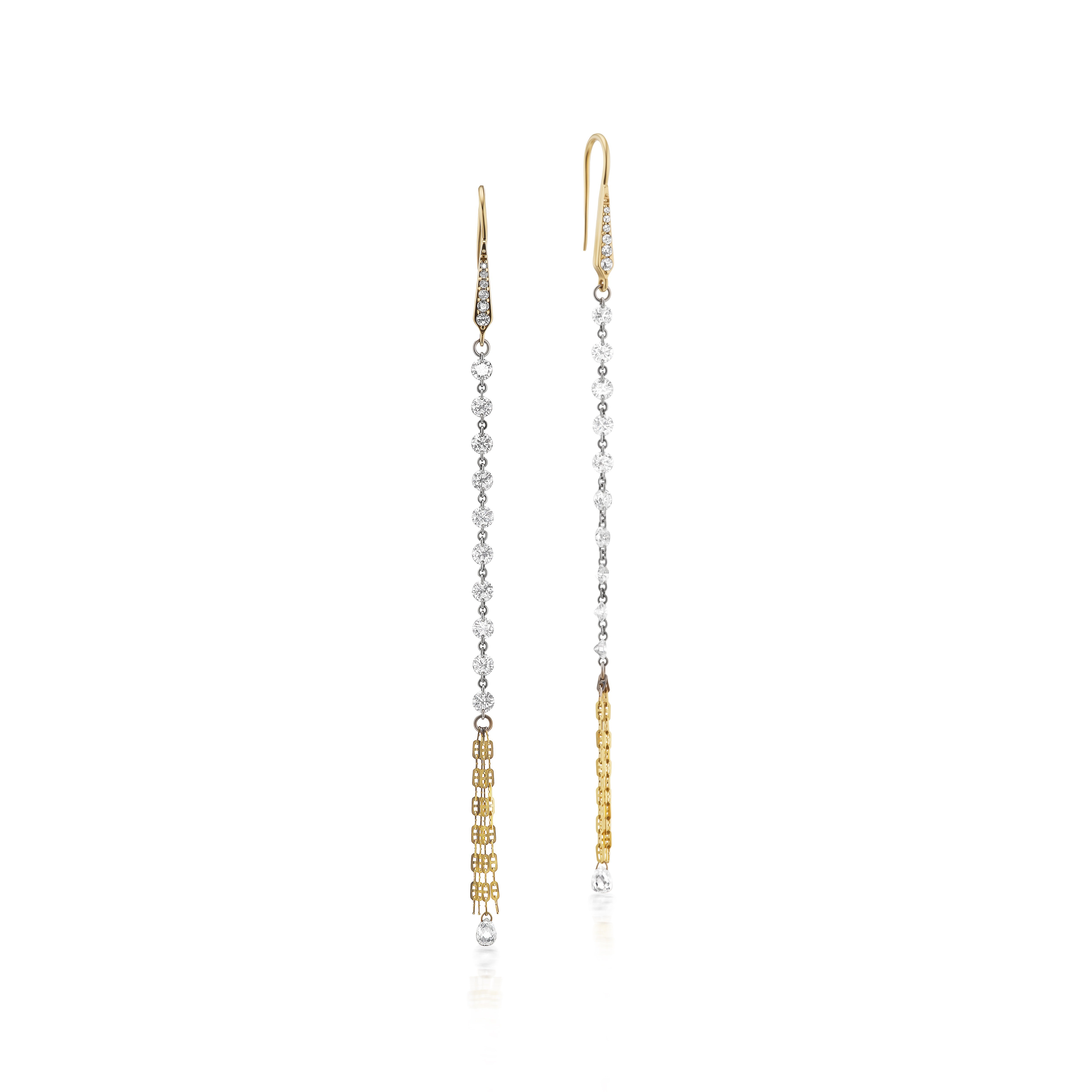 Diamond Thread Earrings with Diamonds in Yellow Gold
