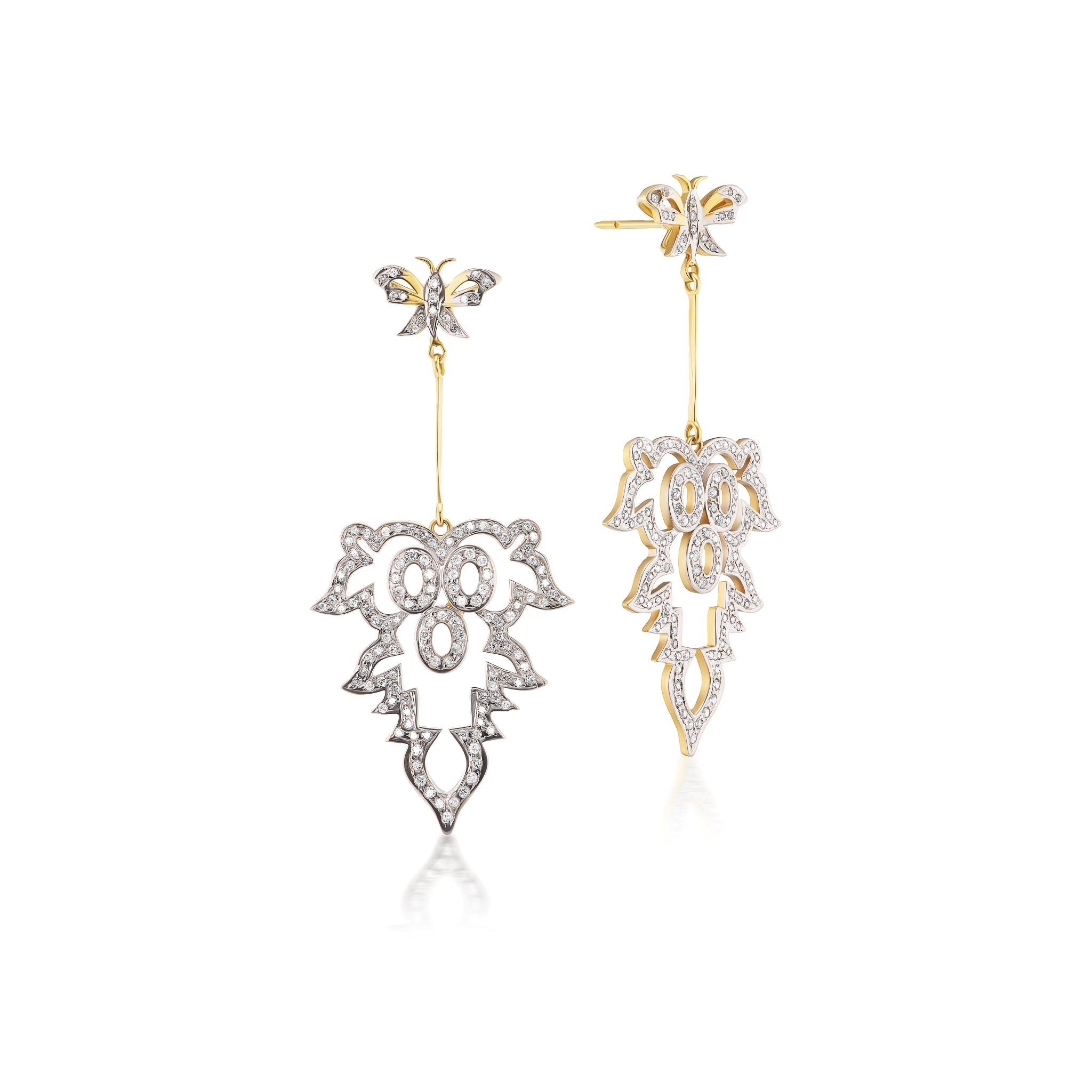 Graphic Butterfly Diamond Earrings in Yellow Gold
