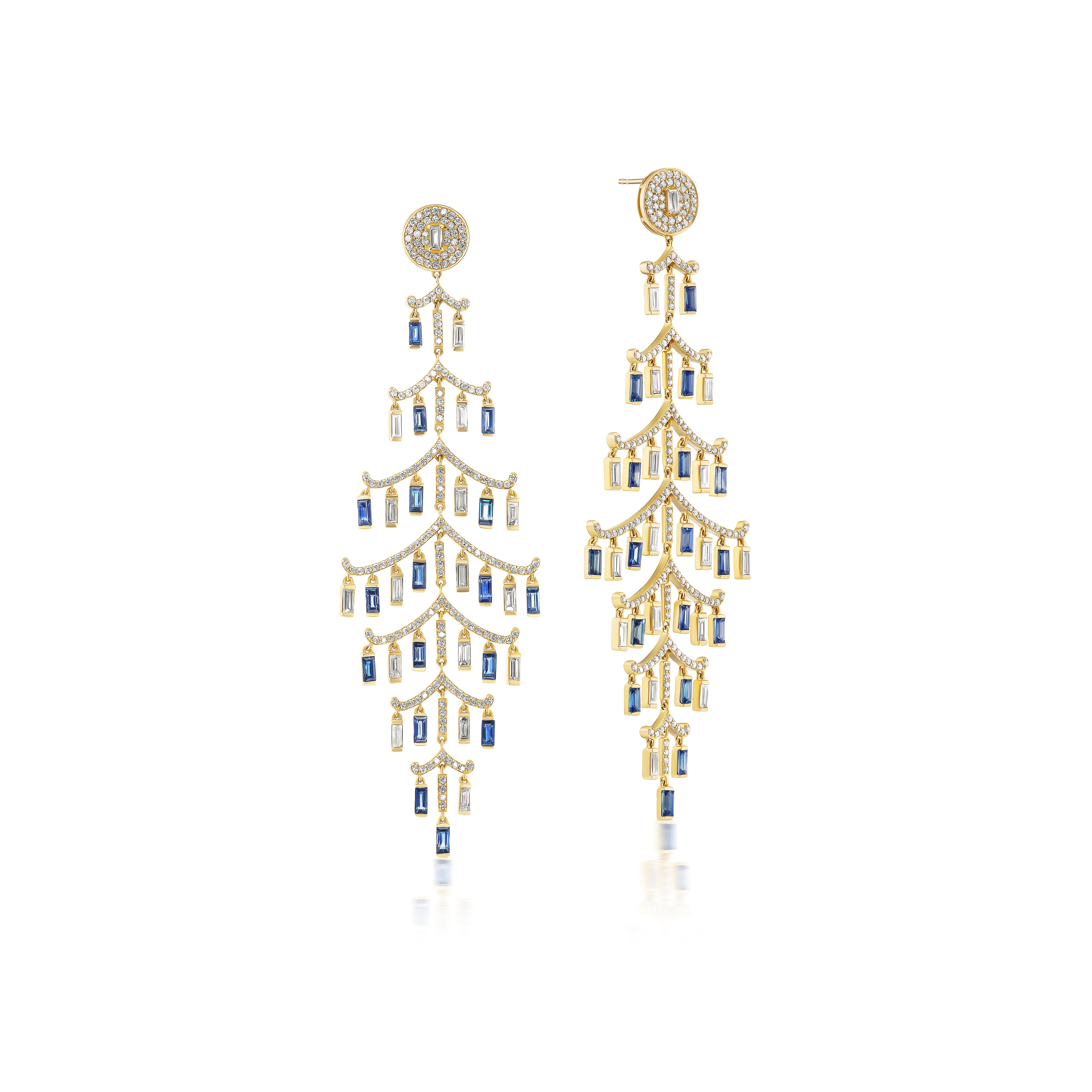 Sapphire & Diamond Waterfall Earrings in Yellow Gold
