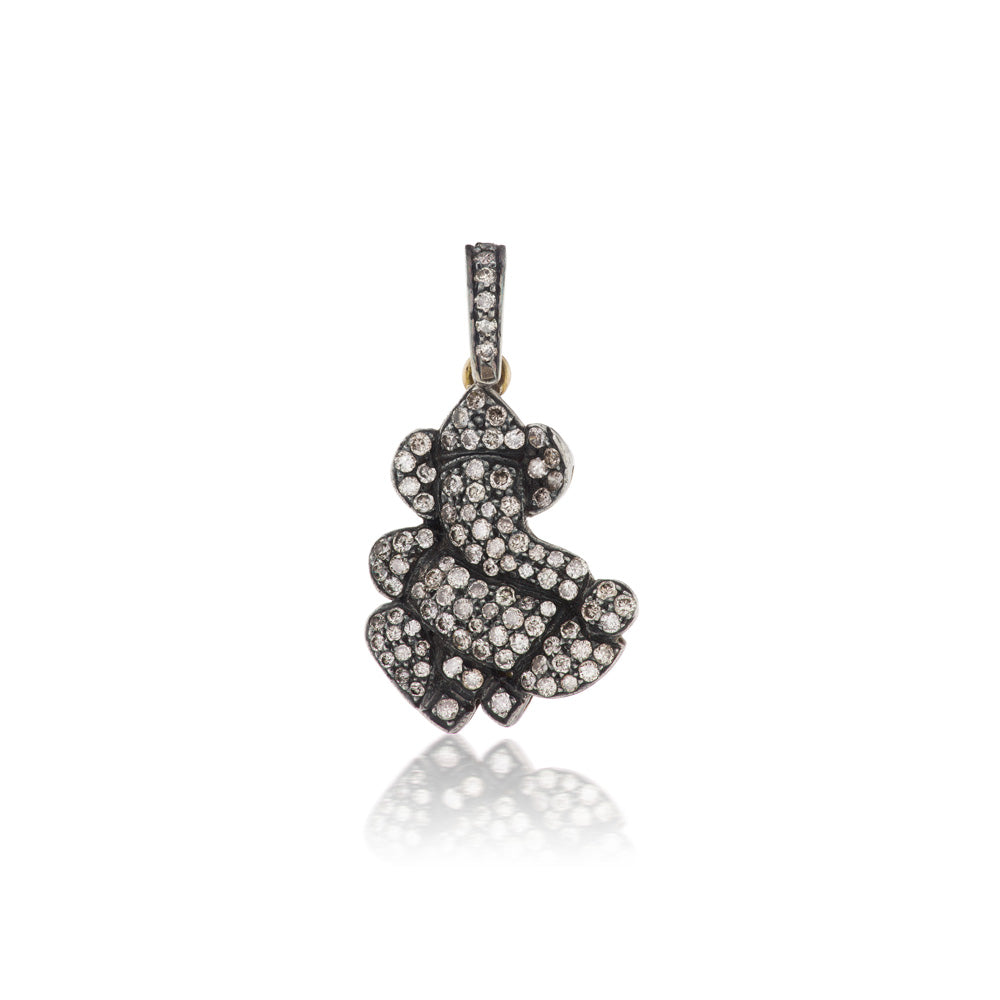 A small Diamond Ganesh Charm pendant on blackened silver from Munnu.