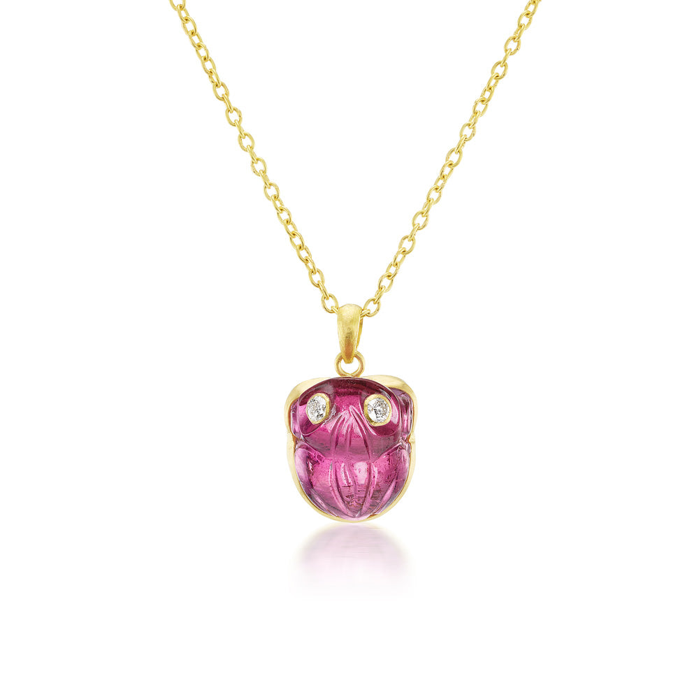 Pink Tourmaline & Diamond Frog Pendant Necklace