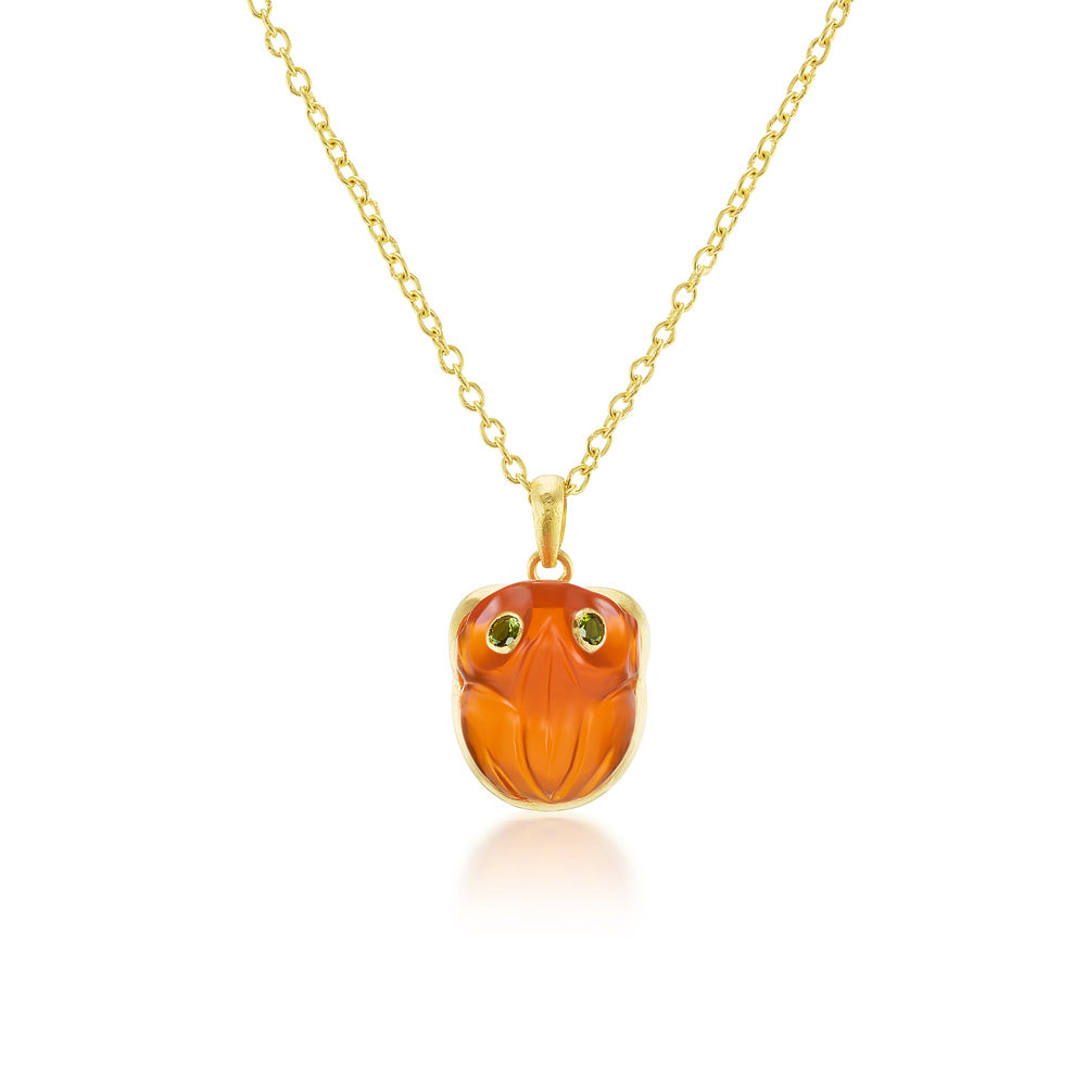 Fire Opal & Emerald Frog Pendant Necklace