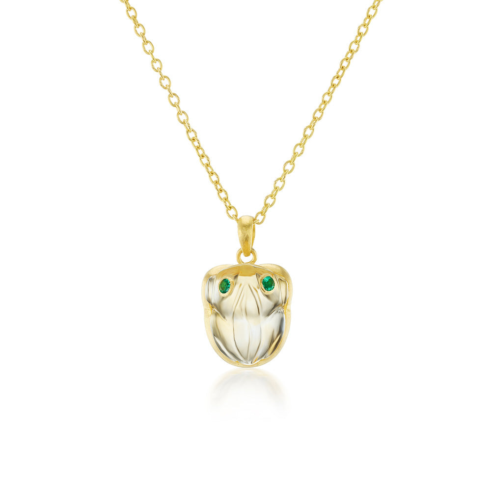 Citrine & Emerald Frog Pendant Necklace