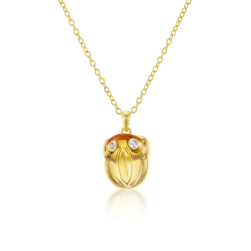 Citrine & Diamond Frog Pendant Necklace