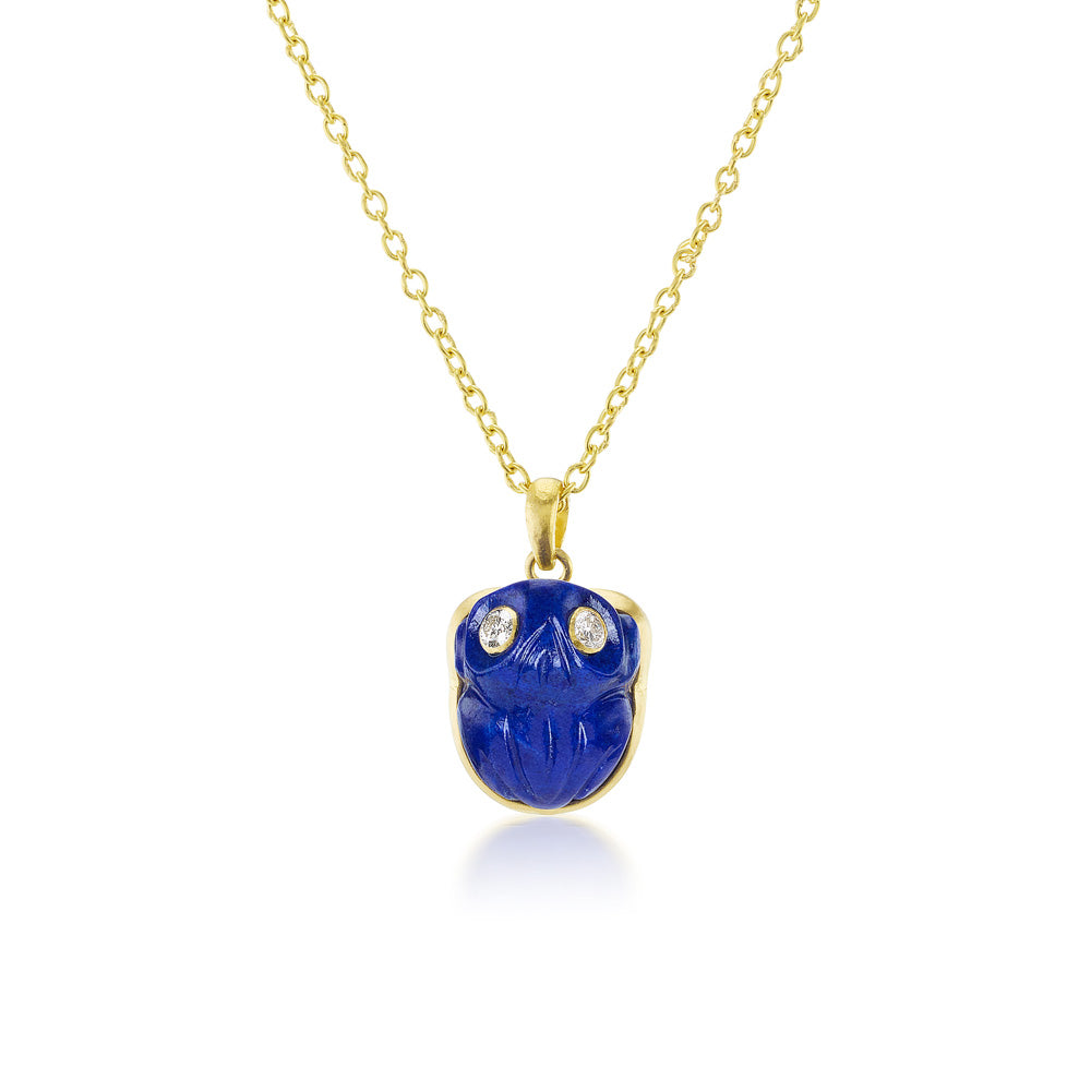 Lapis & Diamond Frog Pendant Necklace