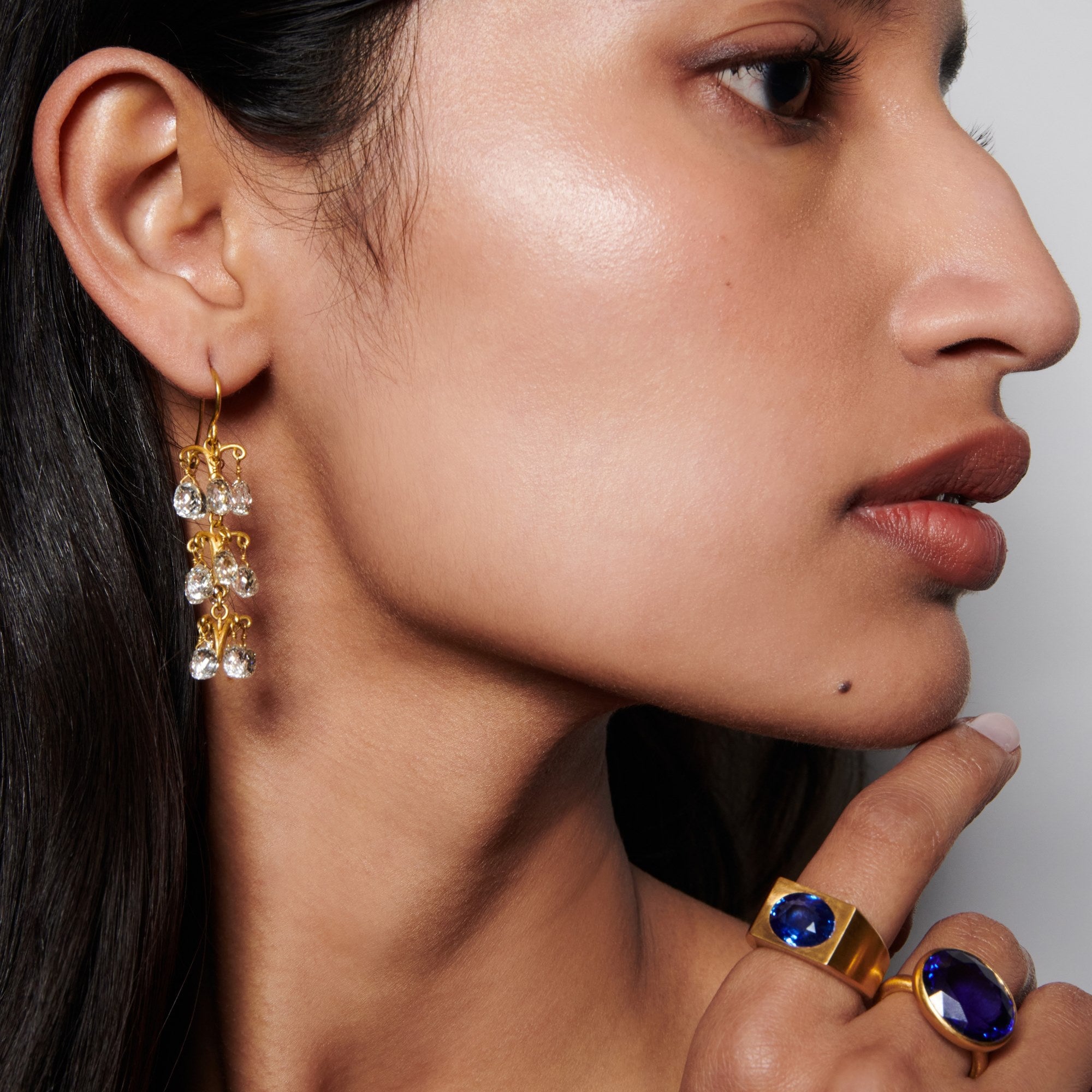 Diamond Briolette Pom Pom Earrings
